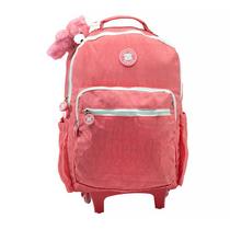 Mochila Escolar Mala com Rodas 16 Trendy Rosa com Chaveiro Pelúcia 12441 - Xeryus