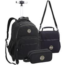Mochila Escolar Masculina Juvenil 4 Rodinhas, Lancheira Termica e Estojo Adolescente