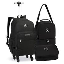 Mochila Escolar Masculina Juvenil 4 Rodinhas, Lancheira Termica e Mega Estojo - Adolescente