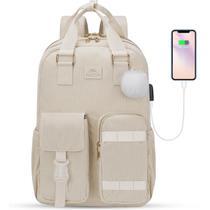 Mochila escolar MATEIN para meninas 15,6" com porta USB bege