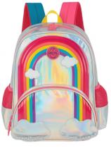 Mochila Escolar Menina De Costas Arco-Íris Holográfica Prata Mochila Escolar Menina De Costas Arco-Íris Holográfica Prata