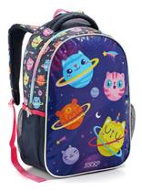 Mochila Escolar Menina Infantil Galaxia Gatinha Cute Azul Zoop Volta as Aulas