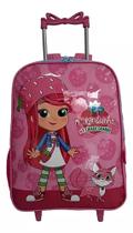 Mochila Escolar Menina Moranguinho Rodinhas Aula Rosa