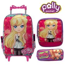 Mochila Escolar Menina Rodinha Lancheira Estojo Polly Pocket