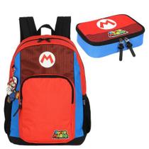 Mochila Escolar Menino Costas Grande Super Mario Luxcel+Estjão 100 Pens