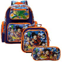 Mochila Escolar Menino Grande Dragon Ball 3 Itens Toys 2U