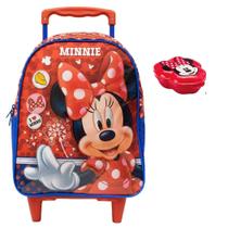 Mochila Escolar Minnie Laço Mouse Tam G Rodinhas Infantil Com Potinho