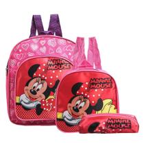 Mochila Escolar Minnie Mouse Criança Costas Lancheira+Estojo