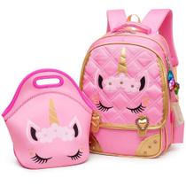 Mochila escolar Moonmo Cute Unicorn Face Pink para meninas