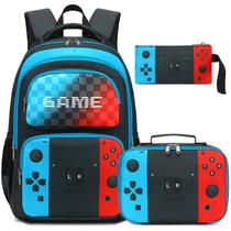 Mochila escolar Octsky Boys Game Bookbag com lancheira azul Mochila escolar Octsky Boys Game Bookbag com lancheira azul