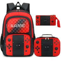 Mochila escolar Octsky Game Kids com lancheira vermelha Mochila escolar Octsky Game Kids com lancheira vermelha