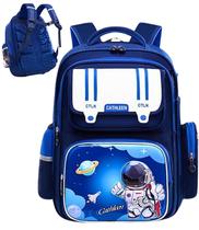 Mochila Escolar Ortopedica Infantil Astronauta Impermeavel Espaçosa Menino Ótimo Acabamento Costura Reforçada Alta Durabilidade Proteção Lombar AZUL