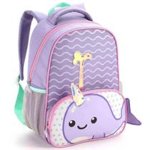 Mochila Escolar Para Crianças Feminina Lilás De Baleia - Zoop