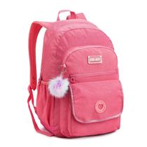 Mochila Escolar Passeio Feminina Pompom Holografica Grande Denlex