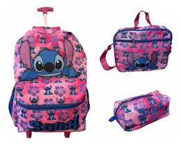 Mochila Escolar Passeio Infanti Cor Rosa Com Rodinhas Lilo & Stitch Lançamento 2024