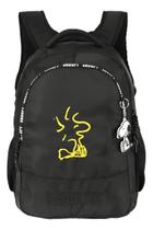 Mochila Escolar Preta Snoopy Peanuts Com Chaveiro - Luxcel