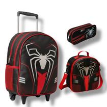 Mochila Escolar Rodinha Infantil Aranha + Lancheira Térmica +Estojo Mochila Forro Interno Mochila Escolar Rodinha Infantil Aranha + Lancheira Térmica +Estojo Mochila Forro Interno
