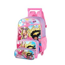 Mochila Escolar Rodinhas Barbie + Lancheira + Estojo Meninas