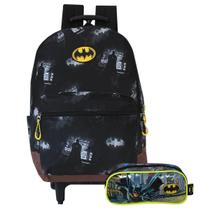 Mochila Escolar Rodinhas Batman + Estojo Infantil Dc Comics