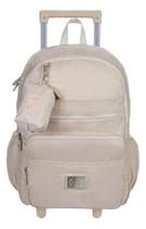 MOCHILA ESCOLAR RODINHAS BEGE TRENDY 4 ZÍPERS Bege
