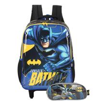 Mochila Escolar Rodinhas Com Estojo Triplo Batman Infantil