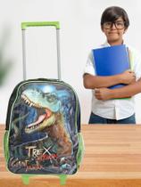 Mochila Escolar Rodinhas Dinossauro T-Rex Verde Creche