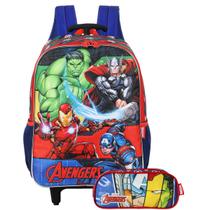 Mochila Escolar Rodinhas + Estojo Simples Vingadores Marvel