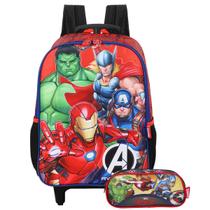 Mochila Escolar Rodinhas + Estojo Simples Vingadores Marvel