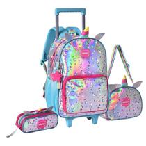Mochila Escolar Rodinhas Holográfica Unicórnio + Lancheira + Estojo Kit Bolsa Infantil Menina Criança Pequena Mochila Escolar Rodinhas Holográfica Unicórnio + Lancheira + Estojo Kit Bolsa Infantil Menina Criança Pequena