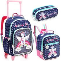 Mochila Escolar Rodinhas Lancheira Estojo Infantil Unicornio