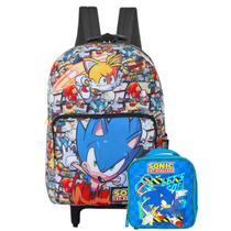 Mochila Escolar Rodinhas + Lancheira Térmica Sonic Hedgehog