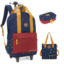Mochila Escolar Rodinhas Mulher Maravilha com Lancheira e Estojo MC51635WW
