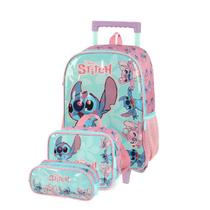 Mochila Escolar Rodinhas Up4You + Lancheira + Estojo Duplo Stitch Disney