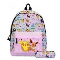Mochila escolar rosa com glitter com chaveiro Pikachu Pom Pom e melhores amigas Eevee para meninas - Unbranded