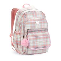 Mochila Escolar Rosa Juvenil Volta as Aulas Pompom Bolsos Alça Colorido Bolsos Laterais Frontais