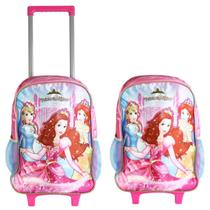 Mochila Escolar Rosa Princesas Magicas Infantil com Rodinhas Alça Retrátil Alças Ajustáveis para as Costas