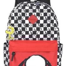 Mochila Escolar Snoopy Chaveiro Quadriculado Original