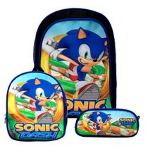Mochila Escolar Sonic Ring Jogo Colors Kit Lancheira+Estojo Mochila Escolar Sonic Ring Jogo Colors Kit Lancheira+Estojo