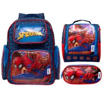 Mochila Escolar Spider Man Costas Azul Lancheira + Estojo