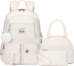 Mochila escolar Spotted Tiger para meninas com lancheira branca Mochila escolar Spotted Tiger para meninas com lancheira branca