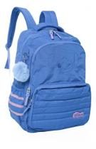 Mochila Escolar Stitch Luxcel Original Juvenil Feminina com Pompom Azul