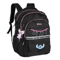 Mochila Escolar Stitch Ohana de Costas Laptop Preto Luxcel