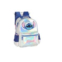 Mochila Escolar Stitch Prata Holografica Original Lançamento