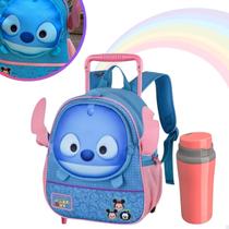 Mochila Escolar Stitch Rodinhas + Copo térmico Volta Aulas