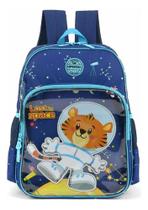 Mochila Escolar Tigre No Espaço Costas Tam G Menino Infantil Cor Azul Desenho Do Tecido Tigre Maxlog