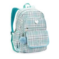 Mochila Escolar Turquesa Volta as Aulas com Pompom Bolsos Fofa Colorida Bolso Frontal Lateral Aula
