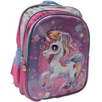 Mochila Escolar Unicórnio 3D Costas Infantil Criança Menina Rosa Feminina Alto Relevo