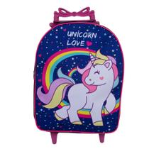 Mochila Escolar Unicórnio Arco Íris Carrinho Menina Marinho