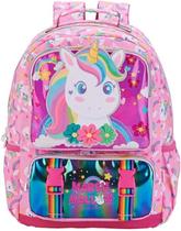 Mochila Escolar Xeryus Unicórnio Marshmellow 16": Patch Pelúcia e Bolso Holográfico