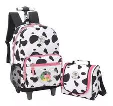 Mochila Estampada Vaquinha Malhada Rodinhas G + Lancheira Mochila Estampada Vaquinha Malhada Rodinhas G + Lancheira
